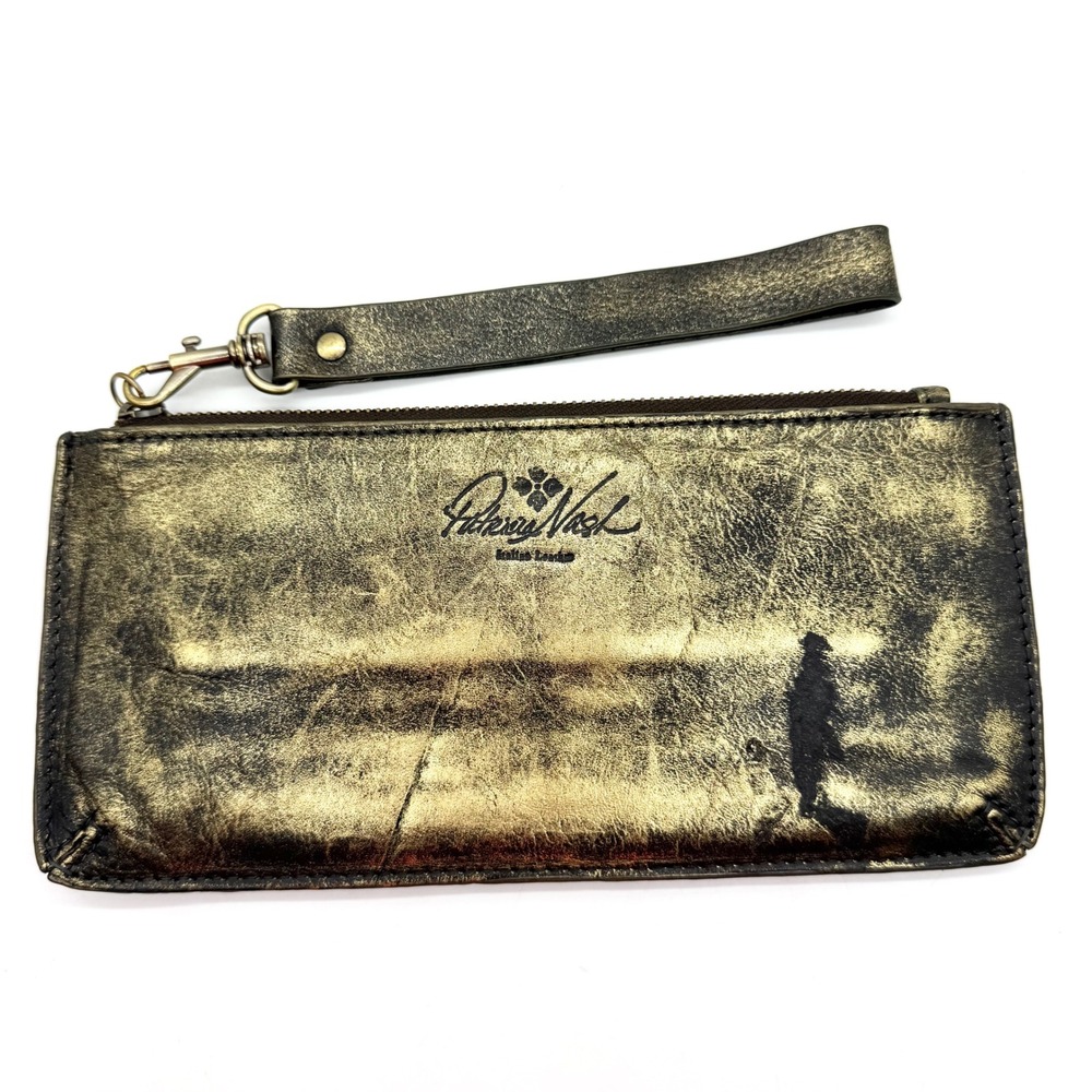 Patricia Nash Metallic Gold Distressed‎ Leather Wristlet Clutch Wallet Medium
